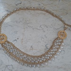 Vintage Gold Tone Chain Aurora Borealis Belt 1980s